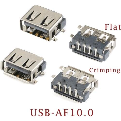 10 Pcs/lot SMD USB Type A Female jack 4PIN AF 10.0 PCB Mount Socket Connector Black Flat Edge DIY Repair Phone Toy Parts