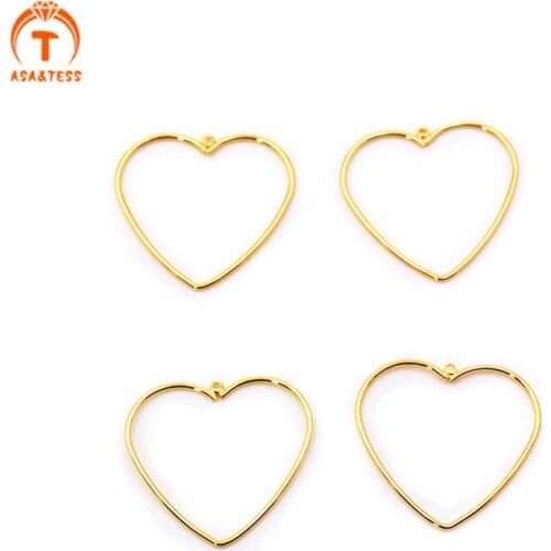 10 PCS Gold Plated Brass Soldered Heart Shape Ring Charm Finding 25mm Simple Hearts Frame Connector Hoop DIY Making Jewelry Supp