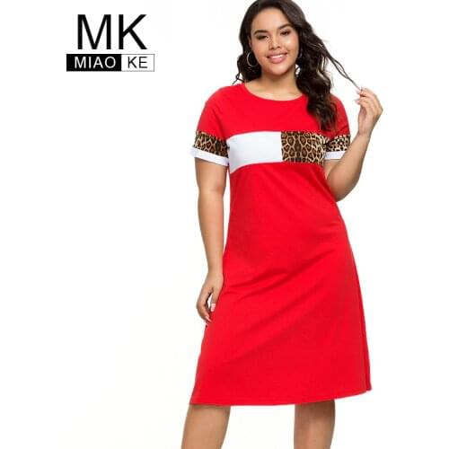 2020 Summer womens Plus Size Short sleeve T-shirt dress fashion Ladies Casual Stitching Leopard dresses