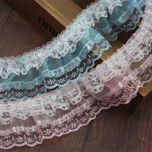 5.5cm Thin Elastic Double Sequins Fabric Stretchy Folded Lace Trim DIY Dress Headwear Ribbon Accessories