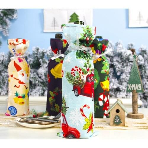 7Pcs Xmas Tree Santa Garland Wine Bottle Cover Champagne Bag Holiday Party Decor Colorful Packaging Bag Xmas Decor