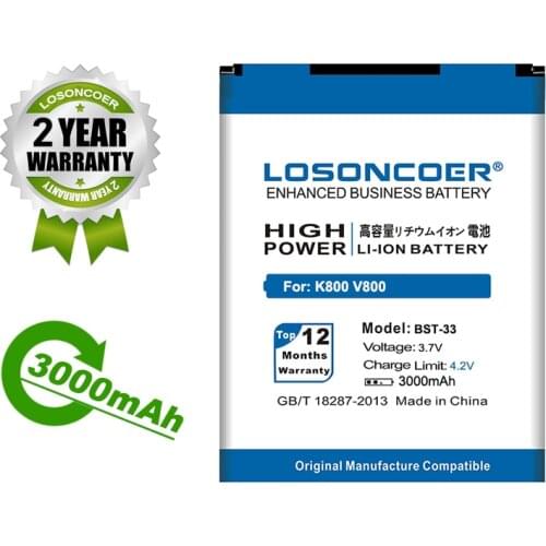 LOSONCOER 2600mAh BST-33 Battery For Sony Ericsson V800 C702 C901 C903 F305 G502 G700 G705 G900 J105 K530i K550 U10i K630 K790