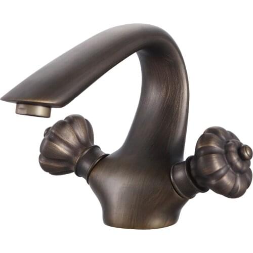 Antique Finish double handles bathroom lavatory washbasin sink faucet mixer tap Single Hole /Handle