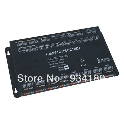 Free Shipping DMX512 Decoder, 24 Channels RGB Controller Input DC12-36V Constant Current LED Driver 350mA DE8025