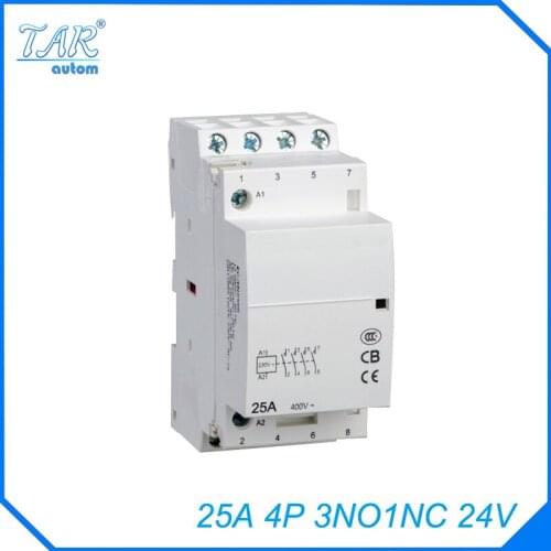 Free shipping high quality 50/60Hz 25A 4P 3NO 1NC 24V 4-pole household mini DIN Rail modular AC contactor modular small househo