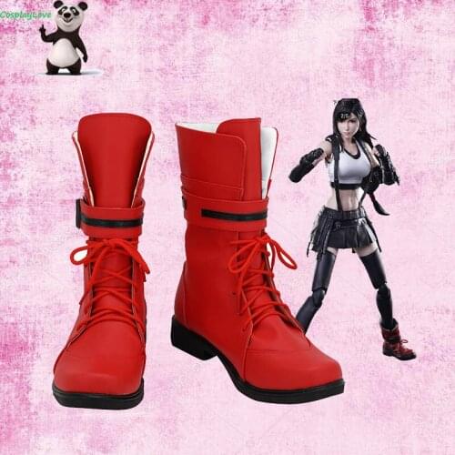 Custom Made FF7 Final Fantasy VII Tifa Lockhart Red Shoes Cosplay Long Boots Custom Made Leather CosplayLove