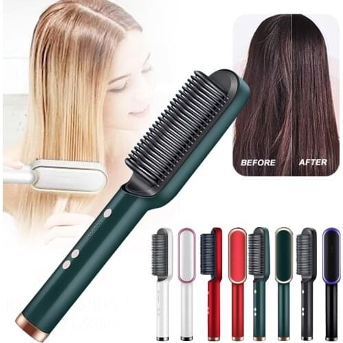 Negative ion Electric Hair Straightener Curler Lazy Comb Flat Artifact Brush