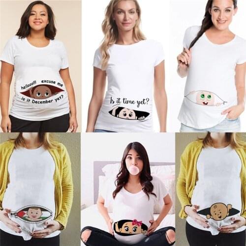 Pregnant T-shirt Summer Funny Cartoon Print Maternity Clothing Plus-Size Short-Sleeve Tops Women Hot Sale T-Shirts