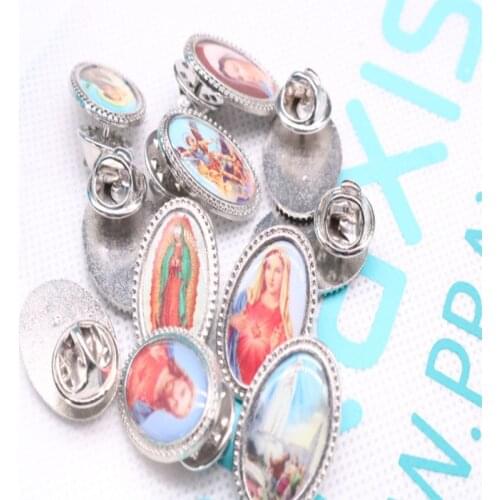 Christ cross christian icon brooch. Merciful Jesus Cross Brooch, Guadalupe. Blue Maria Brooch 1.5X2.2CM