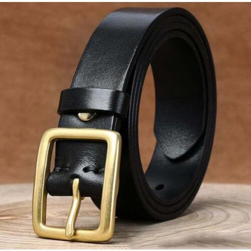 Personalized Fashion Simple Trend Copper Buckle Belt Female Leather Smooth Pure Cowhide Casual All-Match Denim Belt