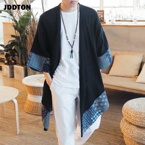 JDDTON Mens Cotton Linen Kimono Jackets Leisure Cardigan Streetwear Shirts Chinese Style Samurai Traditional Casual Coats JE086