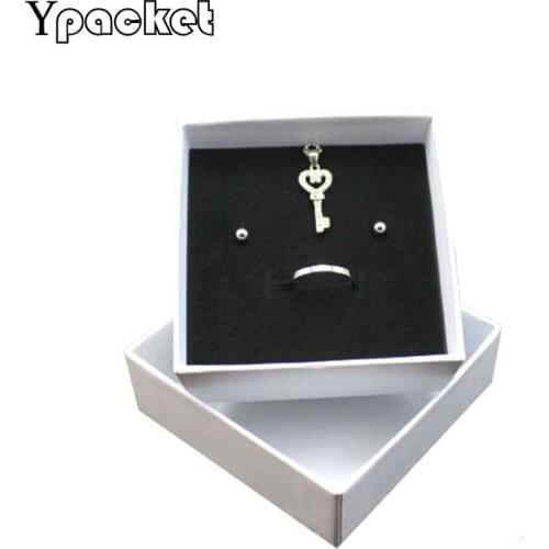 50pcs/Lot Cardboard Jewelry Set Gift Box Necklace Pendant Packaging Boxes Organizer Box White Pink Sponge Inside Rectangle