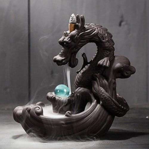 Creative Backflow Smoke Waterfall Incense Burner Ceramic Home Decor Dragon Incense Holder With Ball Home Decoration Accessories