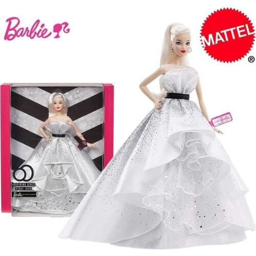 Mattel Barbie Series 60th Anniversary Celebration Doll Girl Princess Toy Set Silvery Sparkles Diamond Birthday Gifts FXD88
