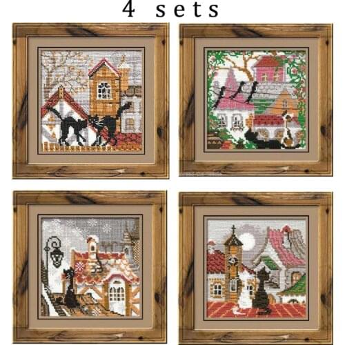 Top Quality Lovely Hot Sell Counted Cross Stitch Kit City and Cats Spring Summer Autumn Winter riolis 610 611 612 613