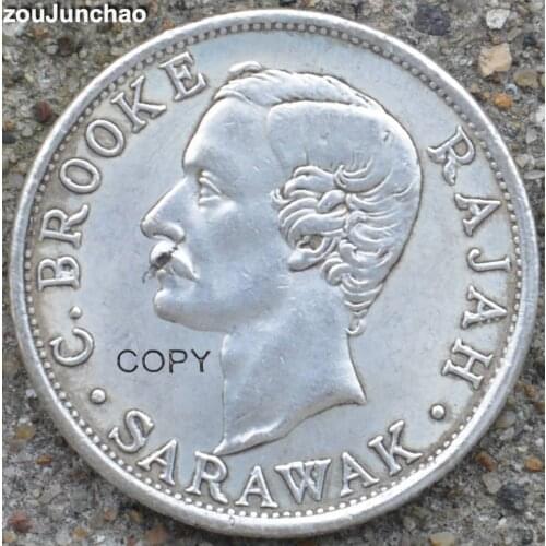 Malaysia Coins Sarawak 1900H Brass Plating Silver 50 Cents Copy Coin