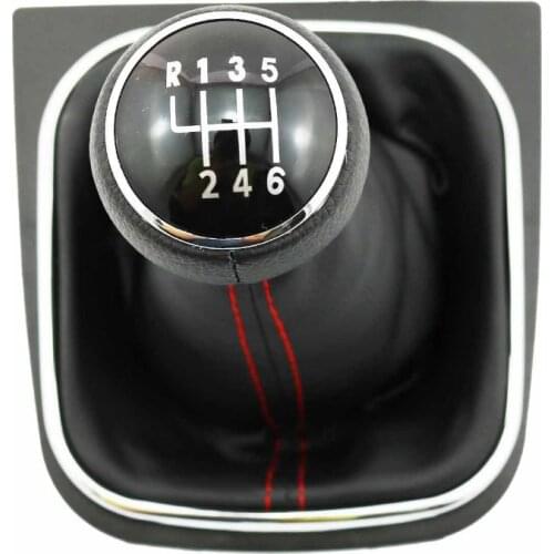 New 6 Speed Gear Shift Knob With Boot Red Line For VW Golf 6 Mk6 2010 2011 2012 2013 2014
