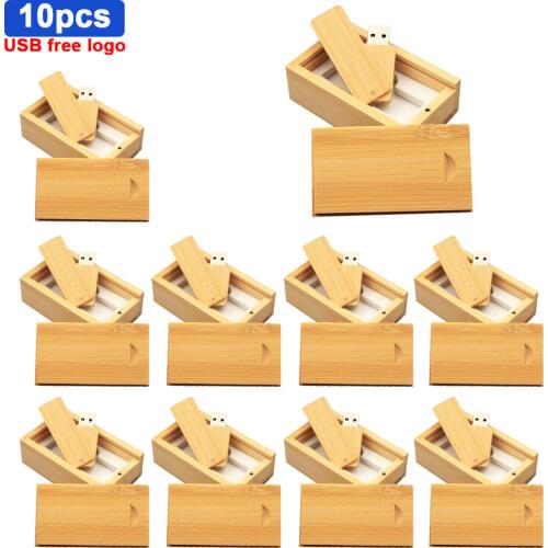 New 10pcs free logo wooden +box USB Flash Drive 4gb 128GB Rotation wooden Pen Drive 8GB 16GB 32GB 64GB Pendrive USB Memory Stick