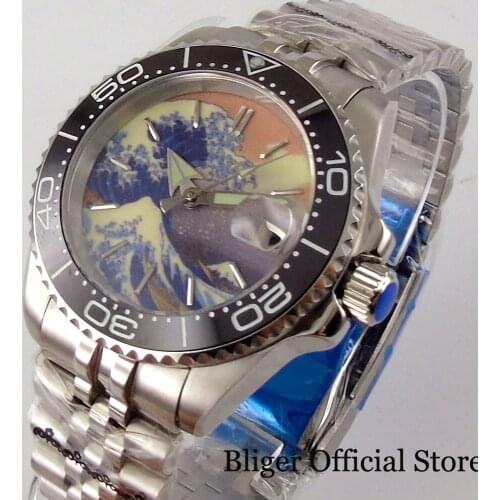 New BLIGER 24 Jewels NH35A SUB 40mm Mechancial Men Watch Unidirectional Bezel Screw Down Crown Oyster/Jubilee Strap Luminous