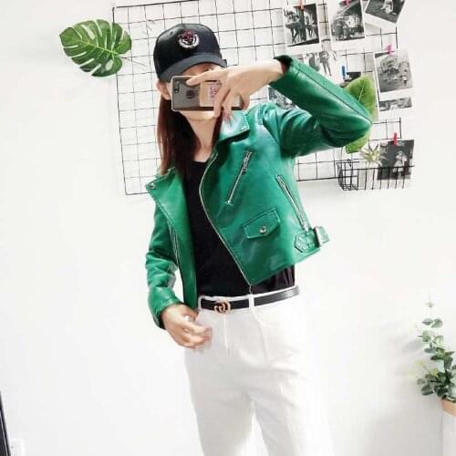 New Arrival Blue Winter Autumn Green Motorcycle leather jackets yellow leather jacket women leather coat slim PU jacket Leather