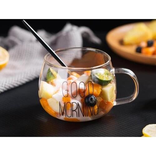 Letter Breakfast Cup Coffee Tea Milk Yogurt Mug High Temperature Resistance Creative Transparent Handle Drinkware Dessert Cup