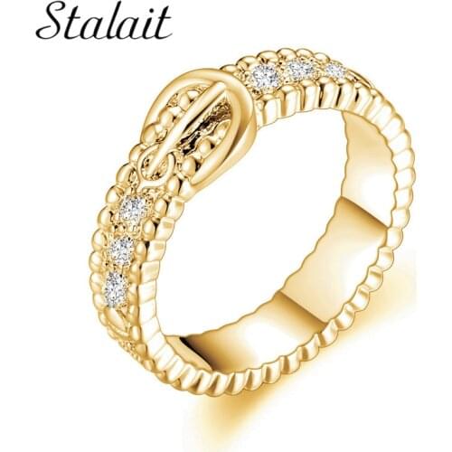Luxury Fashion Inlaid AAA Zircon Belt Buckle Ring Woman Gold Finger Ring Jewelry Accessories anillo de circon Anel Rigf