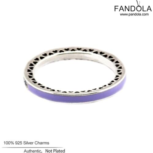 Radiant Hearts Ring Female 925 Sterling Silver Lavender Enamel & Clear CZ Rings for Women Party Jewelry anillos