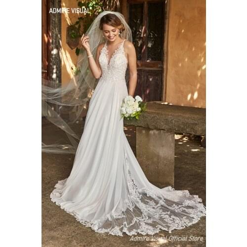 Wedding Dress A-Line Lace Deep V-Neck Neckline Sleeveless Marry With For Party Plus Size Bride Gown Vestidos De Novia