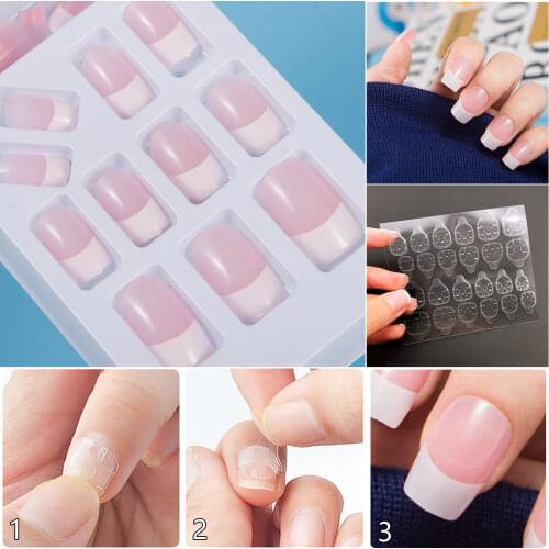 24 PCS Nail Art Tips Romantic New Girls/Bride Pre Designed French Nail Tips ABS False Nail Half Nail Tips with glue tape