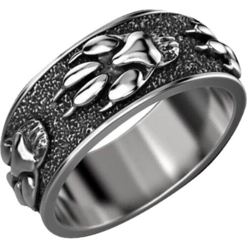 Vintage Silver Color Wolf Paw Mens Ring Hip Hop Punk Gothic Ring Domineering Male Jewelry Accessories