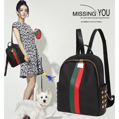 Women Fashion Stripe Bag Backpack Double Zipper School Bags For Teenage Girls PU Leather Large Women Travel Handbag