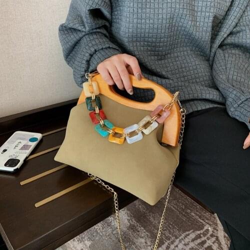 For Women Color Chain Luxury Handbag Soft Leather Shoulder Bag Female Designer Brand Crossbody Bag Purses Wood Clip Shell Bag