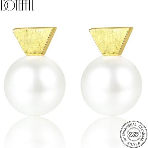 DOTEFFIL Hot Sale 925 Sterling Silver Stud Earrings Natural Freshwater Pearl Earrings Women Fashion Jewelry Christmas Lady Gift