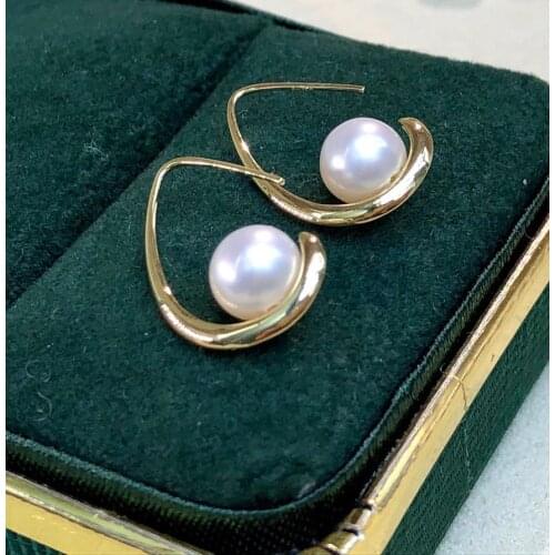 MADALENA SARARA Saltwater Pearl Akoya 18K Gold Earrings Korean Trendy Style Simple Geometric AU750 Fine Women Earring