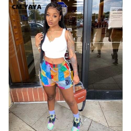 CM.YAYA Women Cut Out Two 2 Piece Set Outfit Tracksuit V-neck Tank Tops and Paisley bandanna Shorts Matching Set Sport Sweatsuit