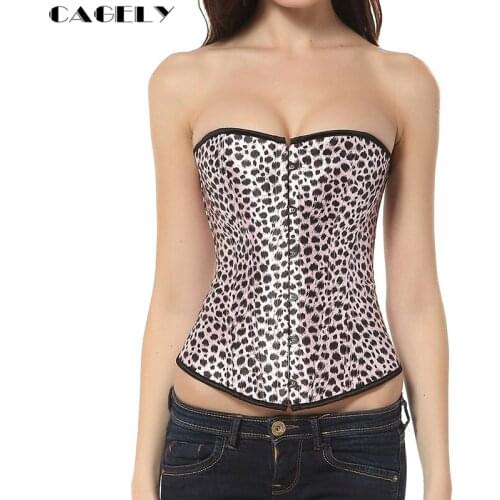 Pink Leopard Satin Corset Overbust Lacing-up Boned Bustier Sexy Lingerie Body Shaper Corselet Party Dress Dancing Outerwear