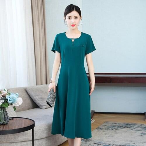 Women Summer Long Elegant Dresses Middle-aged Ladies Short Sleeve Mother Cotton Party Dress Female Vestidos Brand Women Clothing