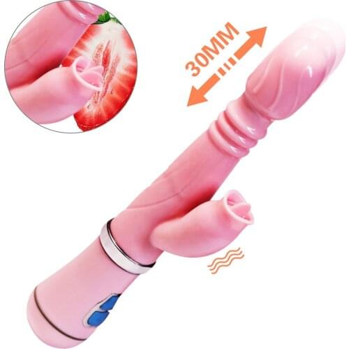 10-Frequency Telescopic Dildo Vibrator Clitoral Tongue Licking Massager Smart Heating Female Masturbator Sex Toys for Couple