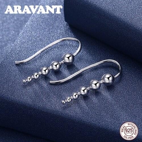 100% Authentic 925 Sterling Silver Round Bean Long Drop Earrings Female High Quality Sterling Silver Jewelry
