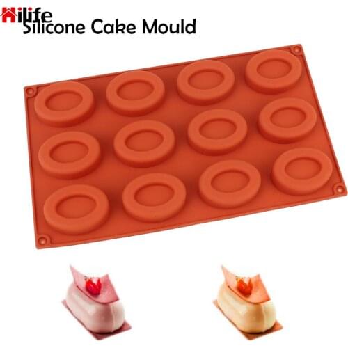 12-Cavity Oval Shape Muffin Savarin Soap Cupcake Chocolate Donut Mould Silicone Cake Mold Bakeware Set