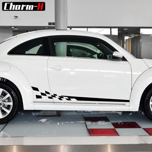 2pcs Car Styling Checkered Flag Door Side Stripes Body Vinyl Decal Stickers for Volkswagen Beetle 2011-Present Accessories