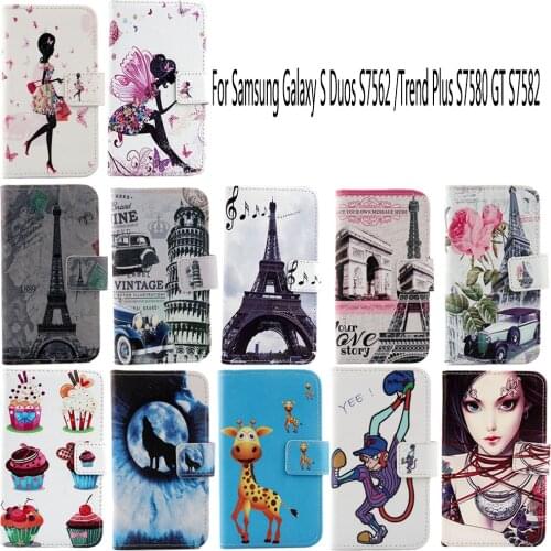 AiLiShi Cartoon Leather Case For Samsung Galaxy S Duos S7562 /Trend Plus S7580 GT S7582 Colorful Cover Skin Optional Flip