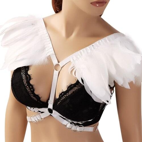 Bdsm Gothic Clothes Natural Feather Womens Underwear Sexy Lingerie Harness Bra Stockings Garter Goth Harness Fashion Body Belts