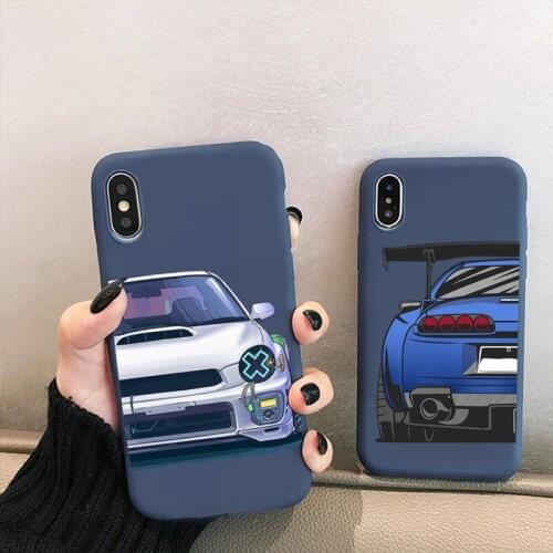 Cartoon Car Tail light design-JDM Phone Case for iPhone 12 mini 11 Pro XS MAX X XR 7 8 6 Plus Candy blue Soft Silicone Cover
