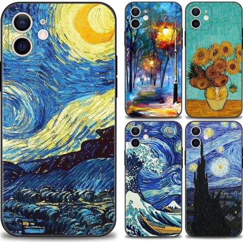 Paintings Starry Night Van Gogh Case For iPhone 11 Pro Max XS Max XR X 12 Mini 7 8 6 Plus SE 2020 Black Bumper Soft Cover