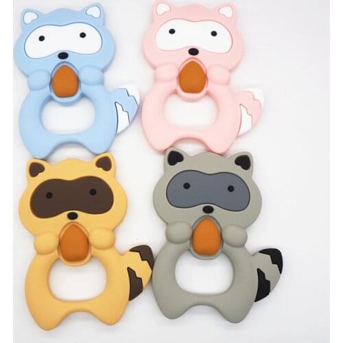 Chengkai 5PCS BPA Free Silicone Raccon Teether DIY Baby Shower Animal Pacifier Dummy Pendant Nursing Jewelry Crafts Toy Gift