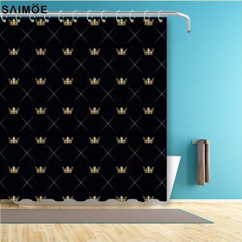 Black Background With Gold Pattern Bathroom Waterproof Fabric Shower Curtain Polyester 12 Hooks Bath Accessory Sets
