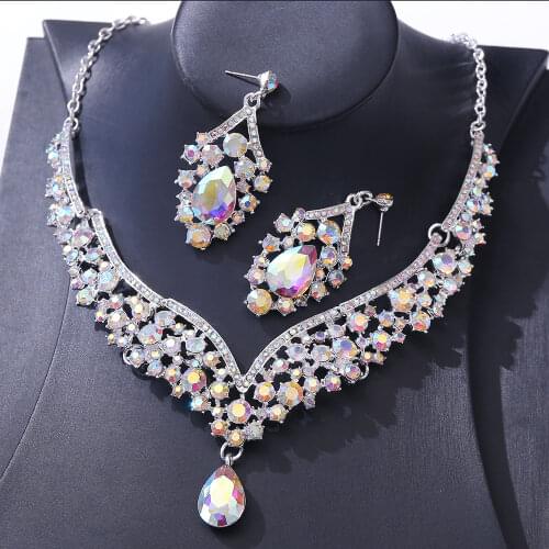 Luxury Cubic Zirconia Crown Tiara Necklace Earrings Set for Women Wedding Jewelry Set for Bride Zircon Crowns CZ Jewelry Bijoux