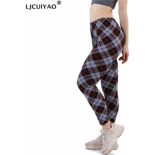 LJCUIYAO Plaid Legging Women Fitness Sports Outdoor High Waist Workout Sportswear Push Up Breathable Clothing Training Pants