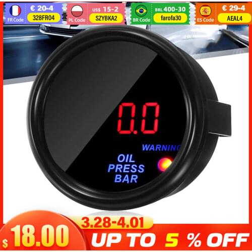 2inch 52mm 0-10 Bar Oil Pressure Gauge Digital LED Display Black Face Car Meter with Sensor